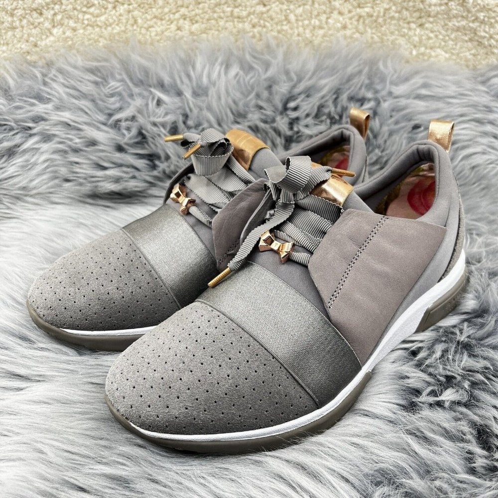 Ted Baker Cepa Suede Leather Trim Rosegold Bow Sneakers Trainers Size US 8 UK 6